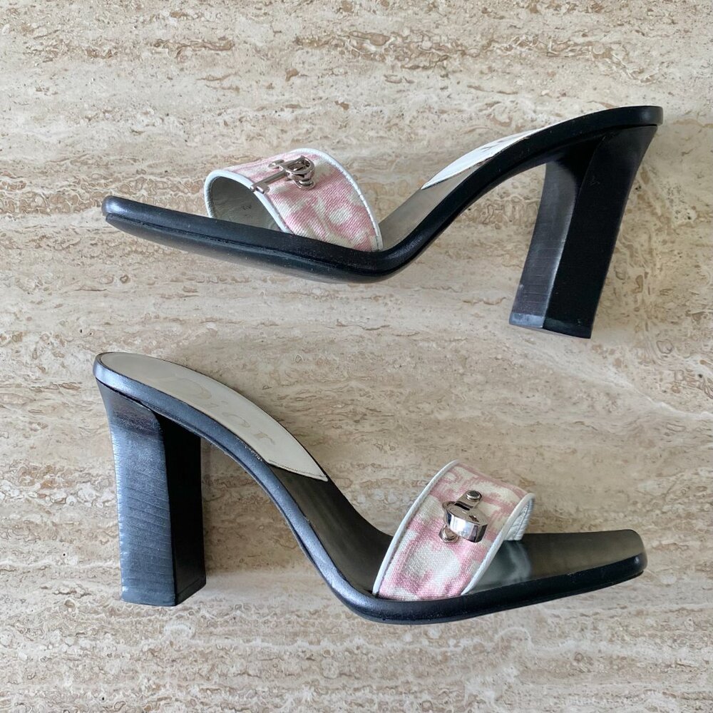Vintage Dior Trotter Canvas Heart Lock Key Mule Sandals - Picture 5 of 10